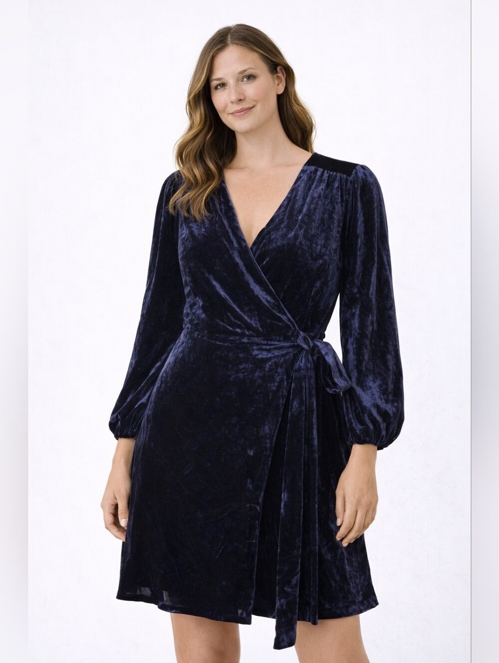 J Crew Velvet Wrap Dress in Deep Navy Sz 20 Knee Length